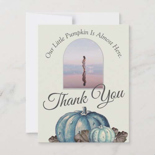 Pumpkin Baby Shower Light Gray Blue Watercolor Thank You Card