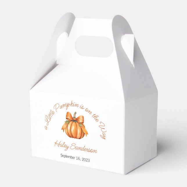 Pumpkin Baby Shower, Little Pumpkin is on the Way Favor Boxes (Front Side)