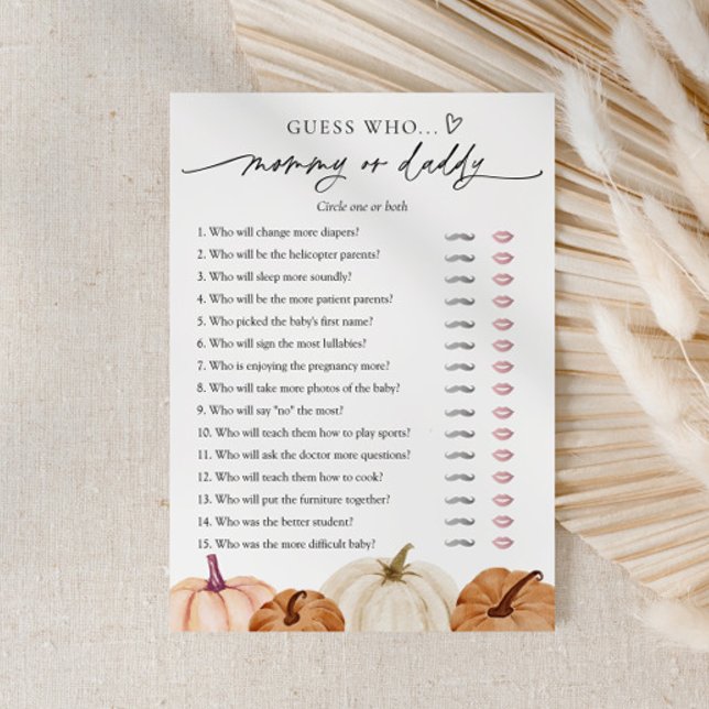 Pumpkin Baby Shower Mommy or Daddy Game Card (Creator Uploaded)