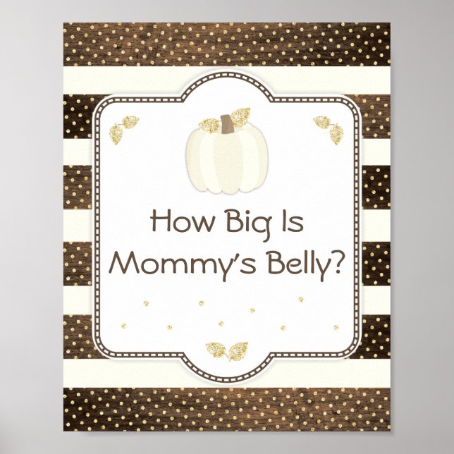 Pumpkin Baby Shower Mommy's Belly Game, Wood Ivory Poster (Front)
