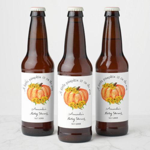 Pumpkin Baby Shower Orange White  Beer Bottle Label