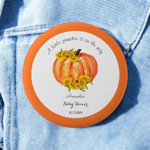 Pumpkin Baby Shower Orange White Floral Button