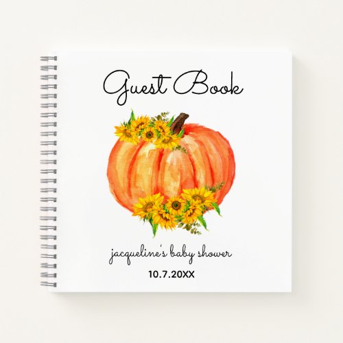 Pumpkin Baby Shower Orange White Guest Book 