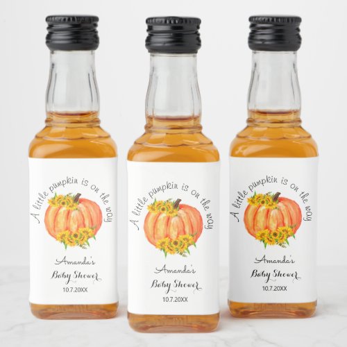 Pumpkin Baby Shower Orange White  Liquor Bottle Label