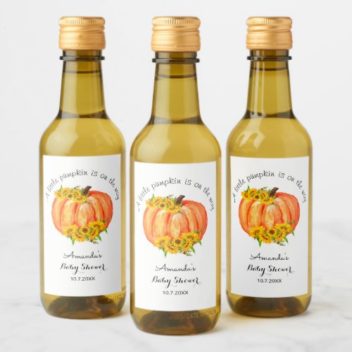 Pumpkin Baby Shower Orange White  Wine Label