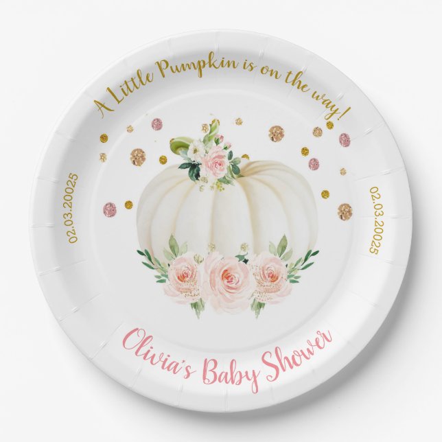 Pumpkin Baby Shower Paper Paper Plates (Front)