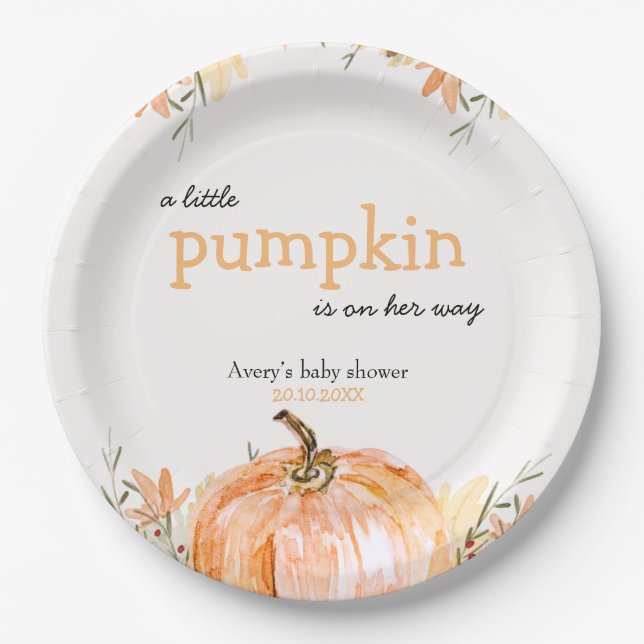 Pumpkin Baby Shower Paper Plates (Front)