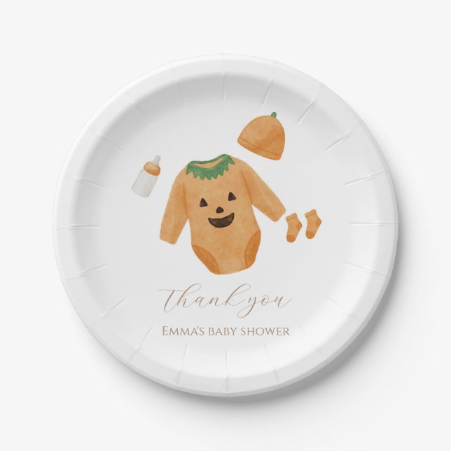 Pumpkin Baby Shower Paper Plates (Front)