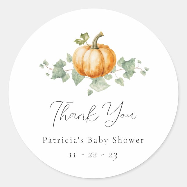 Pumpkin Baby Shower Party Decor Stickers (Front)