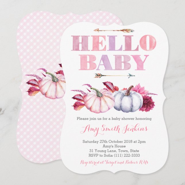 Pumpkin Baby Shower Party for Autumn Baby Girl Invitation (Front/Back)