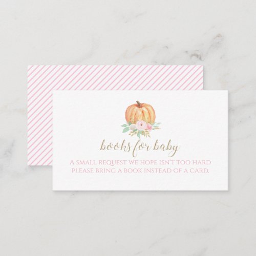 Pumpkin Baby Shower Pink Floral Books for baby Enclosure Card
