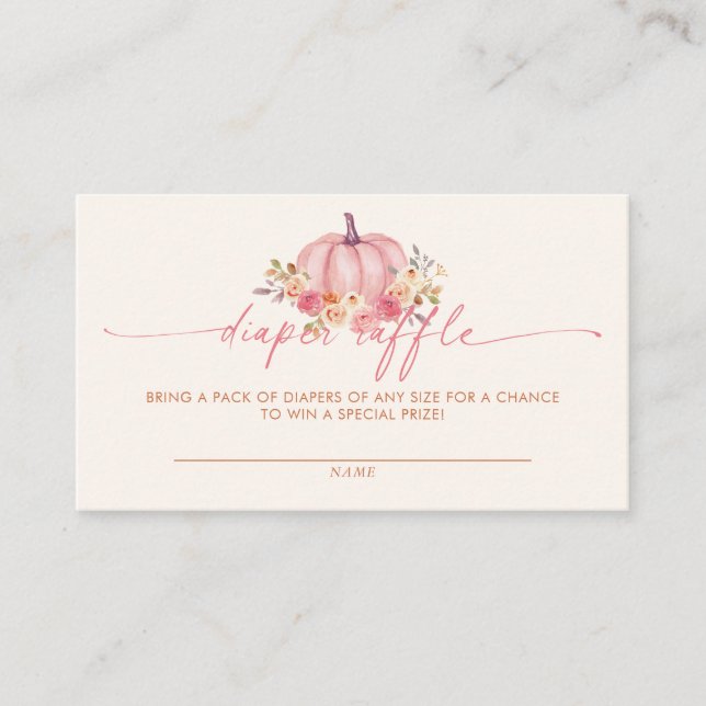 Pumpkin Baby Shower Pink Girl Diaper Raffle Enclosure Card (Front)