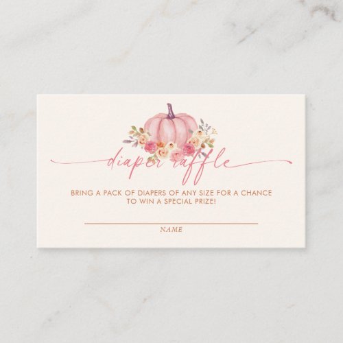 Pumpkin Baby Shower Pink Girl Diaper Raffle Enclosure Card