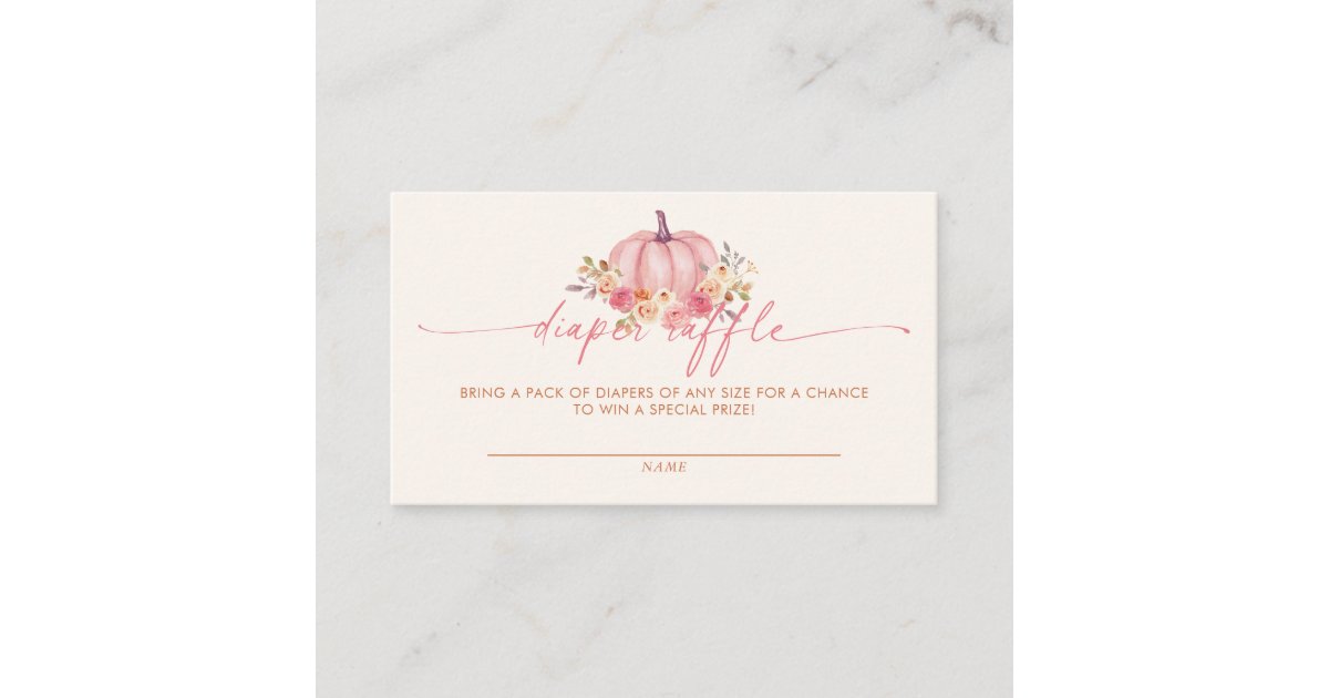 Pumpkin Baby Shower Pink Girl Diaper Raffle Enclosure Card