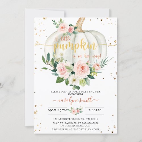 Pumpkin Baby Shower Pink Gold Elegant Invitation