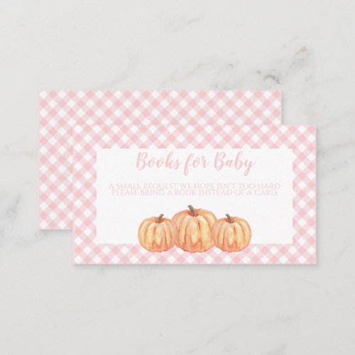 Pumpkin Baby Shower Pink Plaid Books for Baby Enclosure Card