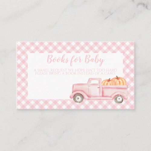 Pumpkin Baby Shower Pink Plaid Books for Baby Enclosure Card