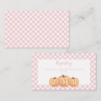 Pumpkin Baby Shower Pink Plaid Registry Enclosure Card