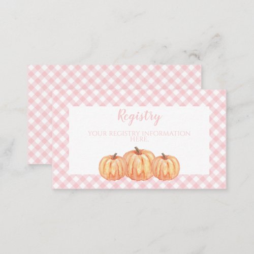 Pumpkin Baby Shower Pink Plaid Registry Enclosure Card