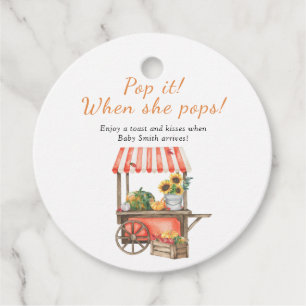 Pumpkin baby shower - Pop it when she pops Favor Tags