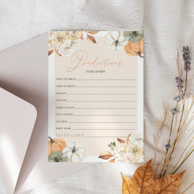 Pumpkin Baby Shower Predictions For Baby Game Card (Creator Uploaded)