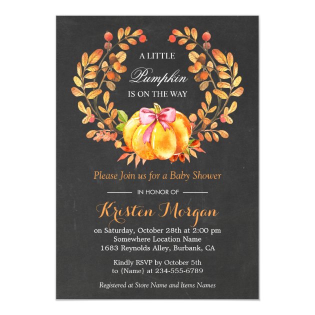 Pumpkin Baby Shower | Rustic Autumn Chalkboard Invitation
