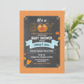 Pumpkin baby shower rustic burlap chalkboard invitation (Standing Front)