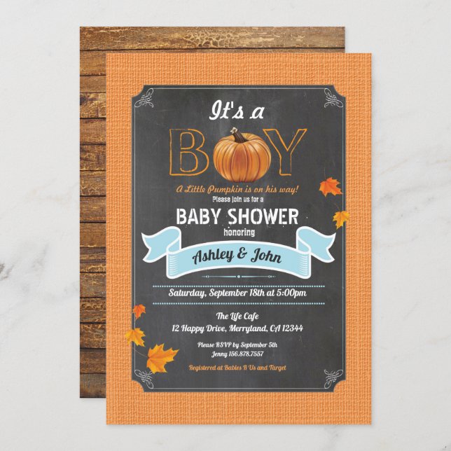Pumpkin baby shower rustic burlap chalkboard invitation (Front/Back)