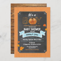 Pumpkin baby shower rustic burlap chalkboard invitation