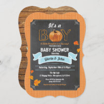 Pumpkin baby shower rustic burlap chalkboard invitation