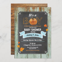 Pumpkin baby shower rustic wood chalkboard invitation