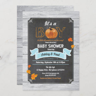 Pumpkin baby shower rustic wood chalkboard invitation