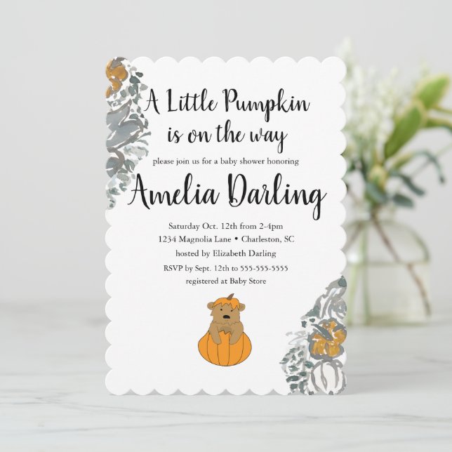 Pumpkin Baby Shower Scallop Edge Invitation (Standing Front)