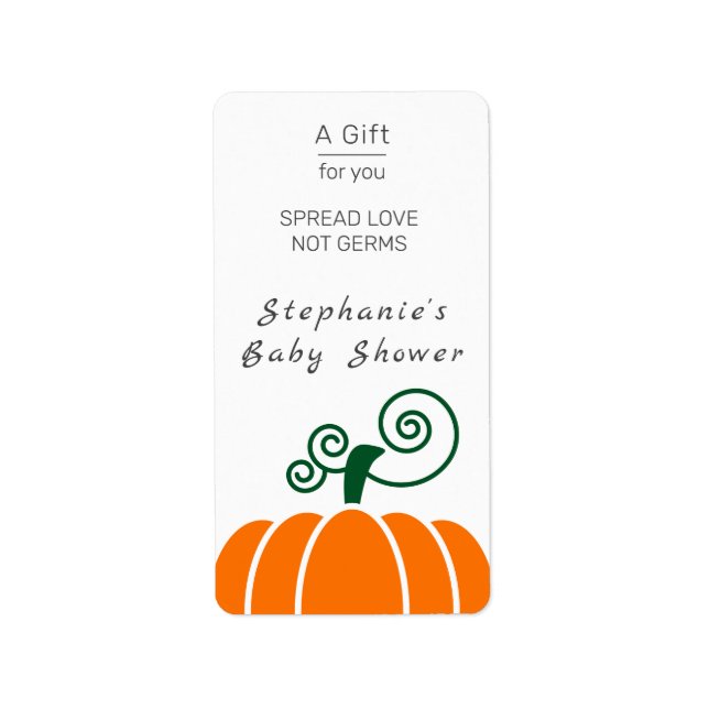 Pumpkin Baby Shower Spread Love Not Germs   Label (Front)