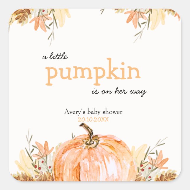 Pumpkin Baby Shower Square Sticker (Front)