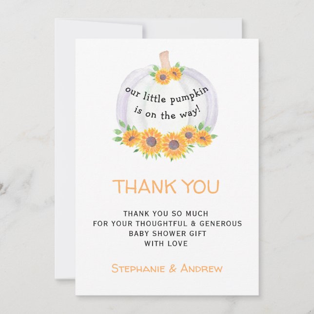 Pumpkin Baby Shower Thank You Card (Front)