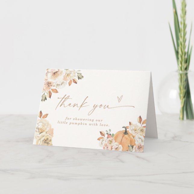 Pumpkin Baby Shower Thank You Card, Boho Fall Baby Card (Front)