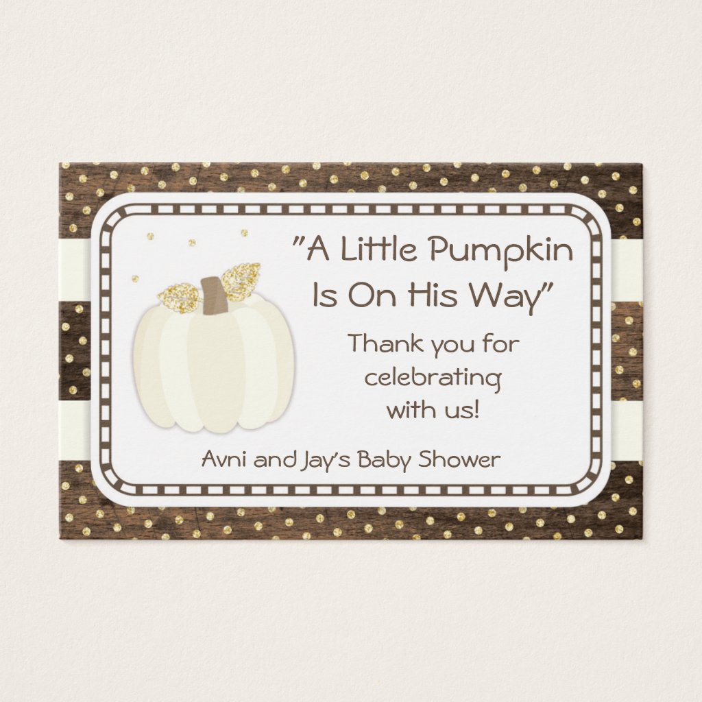 Pumpkin Baby Shower Thank You Tag, Wood Ivory Gold