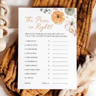 Pumpkin Baby Shower The Price Is Right Game Card