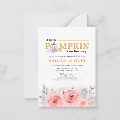 Pumpkin Baby Shower Watercolor Lilac Pink Rose Note Card