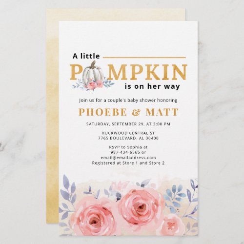 Pumpkin Baby Shower Watercolor Lilac Pink Rose Stationery