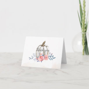 Pumpkin Baby Shower Watercolor Lilac Pink Roses Thank You Card