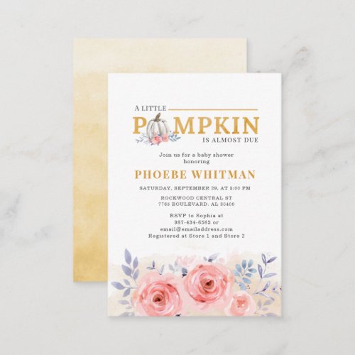 Pumpkin Baby Shower Watercolor Pink Roses Invitati Note Card