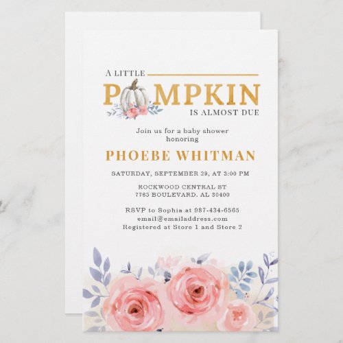 Pumpkin Baby Shower Watercolor Pink Roses Stationery