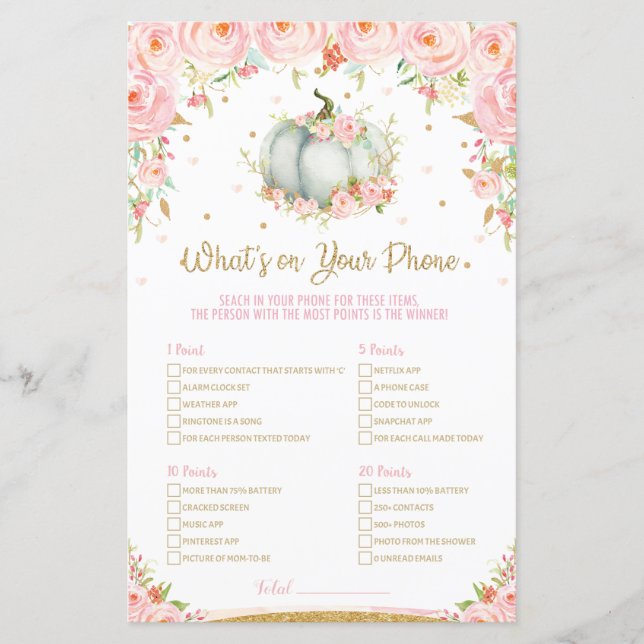 Pumpkin Baby Shower What's On your Phone Game (Front)