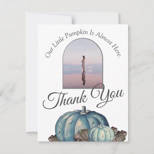 Pumpkin Baby Shower White Blue Watercolor Thank You Card