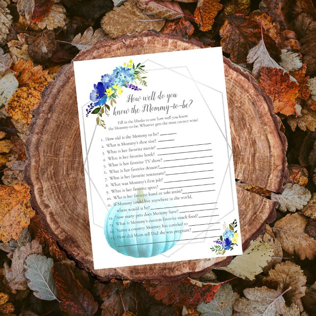 Pumpkin Baby Shower Who Knows Mommy Best | Blue Invitation (Creator Uploaded)