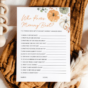 Pumpkin Baby Shower Who Knows Mommy Best Game Card