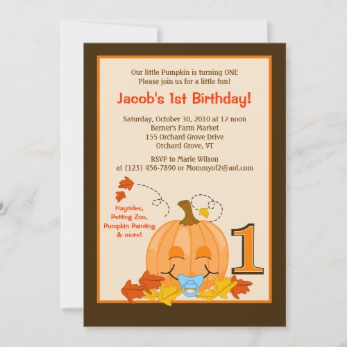 Pumpkin Baby's 1st Birthday Halloween 5x7 Invite
