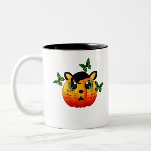 Pumpkin Balck Cat Funny Halloween Two_Tone Coffee Mug